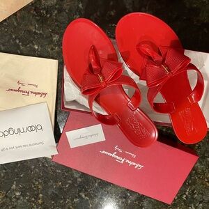Salvatore Ferragamo Red Sandals with Signature Bow
